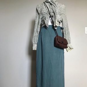 Vintage linen ankle length blue maxi wrap skirt